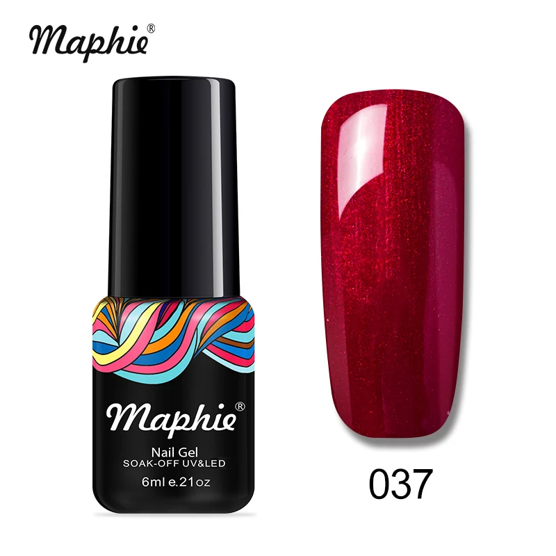 037 Maphie УФ-гель для ногтей Блестящий Блеск светодиодный гель лак для ногтей Полупостоянный светодиодный гель нужна Светодиодная лампа УФ лак для ногтей 6 мл Красная эмаль - Цвет: 037