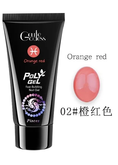 02 Orange Red 15 мл полигель для ногтей, акриловый полигель, 12 цветов, розовый, белый, прозрачный УФ светодиодный гель для наращивания ногтей - Цвет: 02 Orange Red