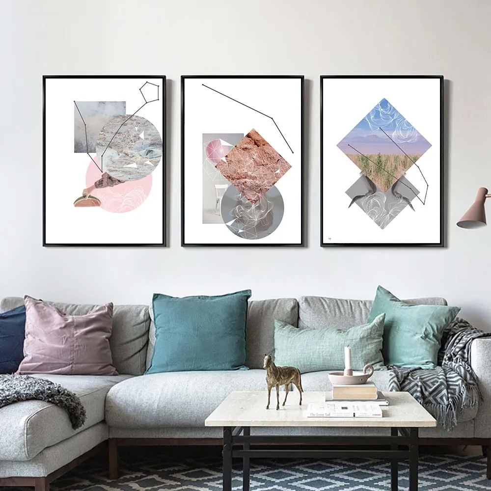 

Abstract Geometry Picture Scandinavian Poster Nordic Landscape Pink Print Wall Art Canvas Painting Living Room Decor Unframed