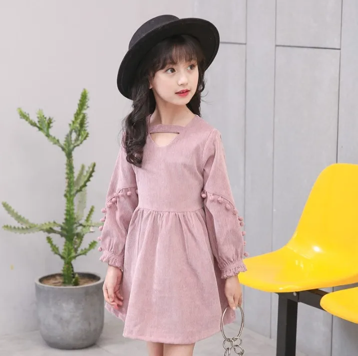 2018 Весна и осень девочек Повседневное корейский оборками платье принцессы с