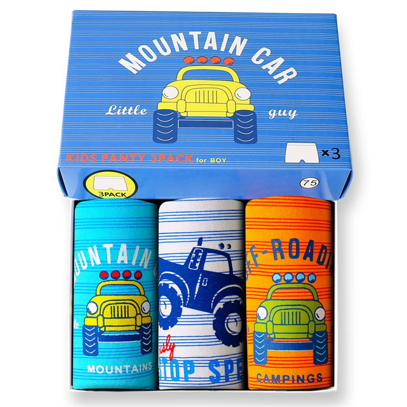 Mountain car Детские трусы; 3 шт./партия для мальчиков; нижнее белье в полоску; трусы-боксеры с рисунком автомобиля; детские трусы для мальчика-подростка; хлопковые трусы-боксеры для мальчиков - Цвет: Mountain car