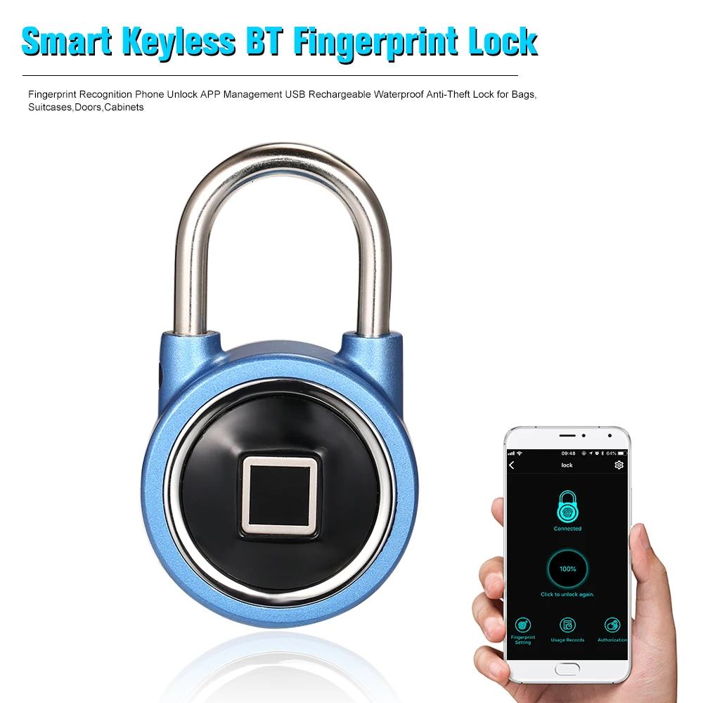 

Smart Keyless BT Fingerprint Lock Fingerprint Recognition Phone Unlock APP Management USB Rechargeable Anti-Theft Lock for Bags