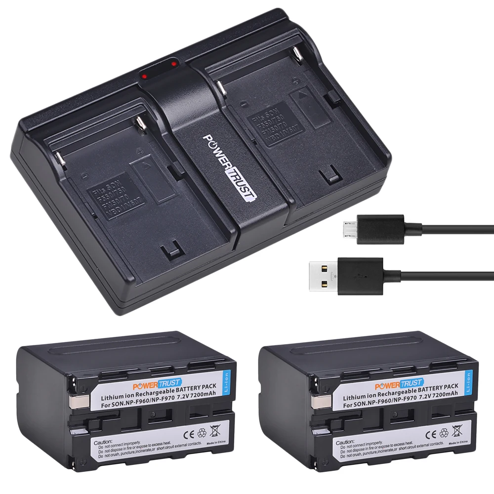 Аккумулятор NP F960 NPF970 2 шт. 7200 мАч зарядное устройство с двумя USB портами для Sony F930