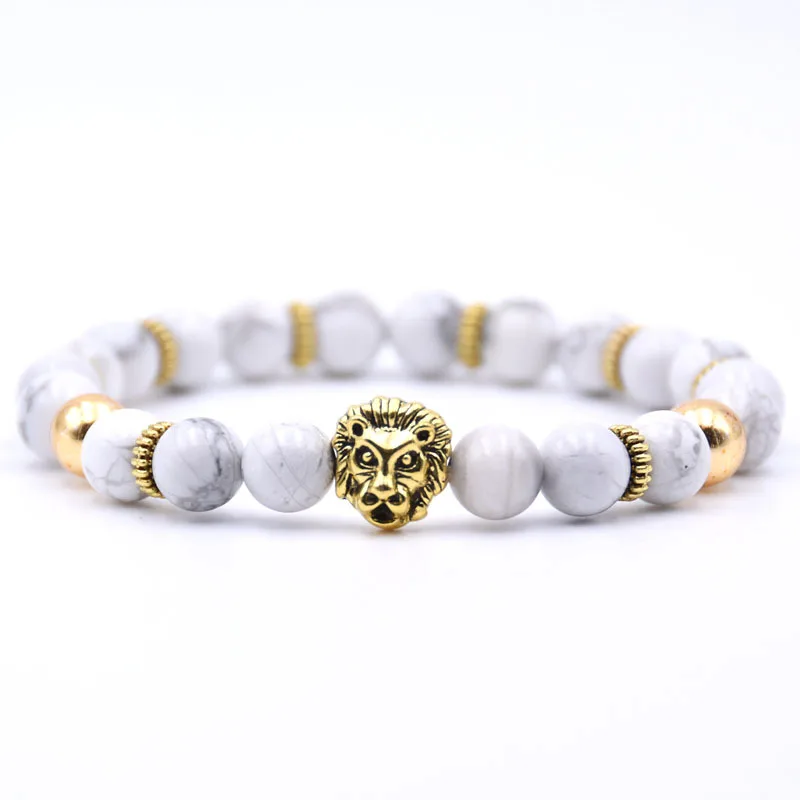 Gold Sand Lion Head Howlite Bracelet Man Fashion Women Gift For Bracelets Charm Cheap Natural Stone Crystal Bangle for girl boy