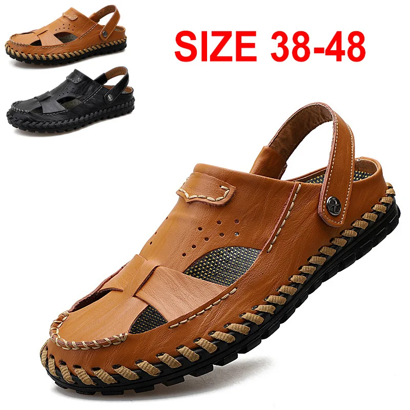 Мужские сандалии из натуральной кожи Мужская Уличная обувь пляжная мужские для