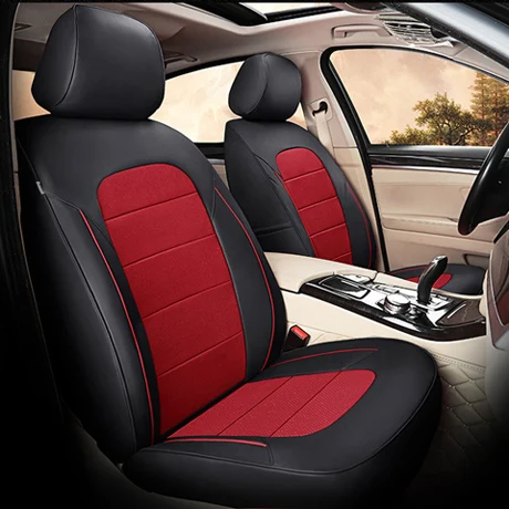 AutoDecorun чехол для автокресла из натуральной кожи для Land Rover freelander 2 аксессуары чехлы для сидений Защитные подушки набор 2007 - Название цвета: Black X Red