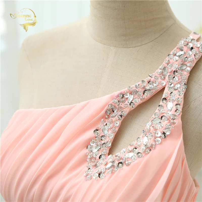Vestido de festa, длинное розовое вечернее платье, новинка, шифоновое платье на одно плечо, Abendkleider OL330