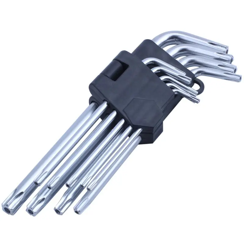 Silver HLZS-набор 9x Torx ключ Expert Шестигранная звезда Безопасности биты отверстие T10-T50 - Цвет: Silver
