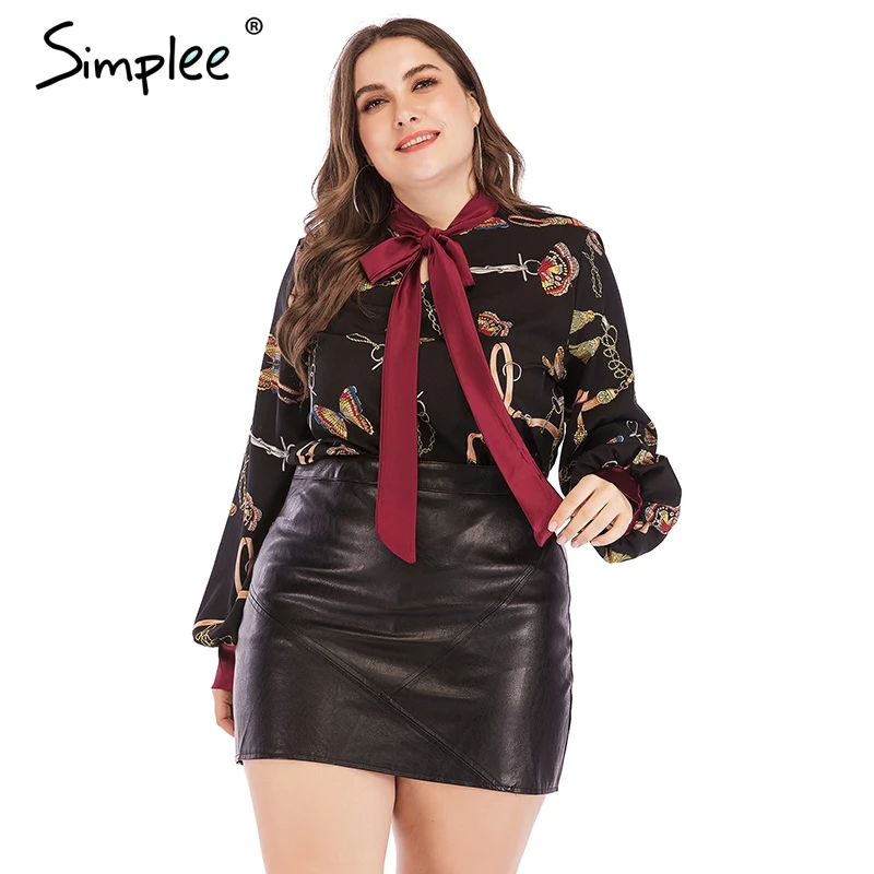Женская блузка Simplee большого размера женские винтажные черные блузки с принтом