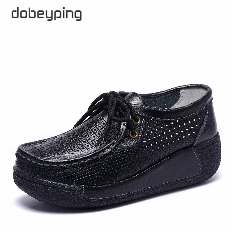 Dobeyping/Новинка; женская зимняя обувь из натуральной кожи; повседневная женская обувь на плоской платформе; плюшевые женские лоферы; женские кроссовки без застежки - Цвет: HoleBlack