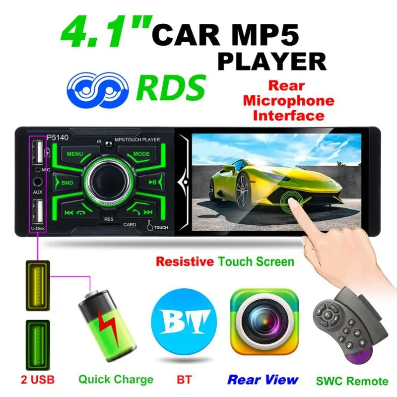 4 1 дюймовый сенсорный экран Bluetooth автомобильный MP5 плеер пластиковый стерео RDS AM/FM