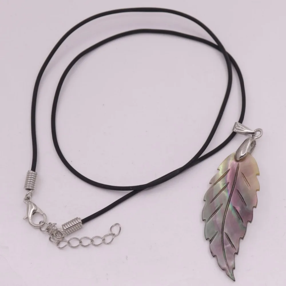 

20mmX45mm Leaf Shell Natural Black Mother of Pearl Pendant 18" Jewelry