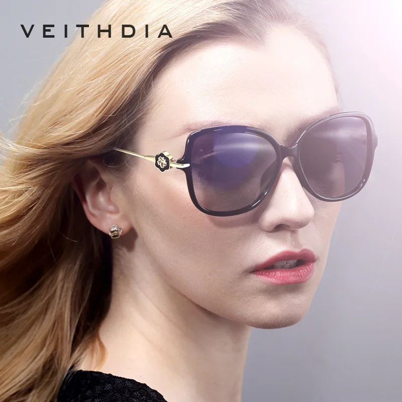 Женские солнцезащитные очки VEITHDIA TR90 поляризованные зеркальные линзы с цветком
