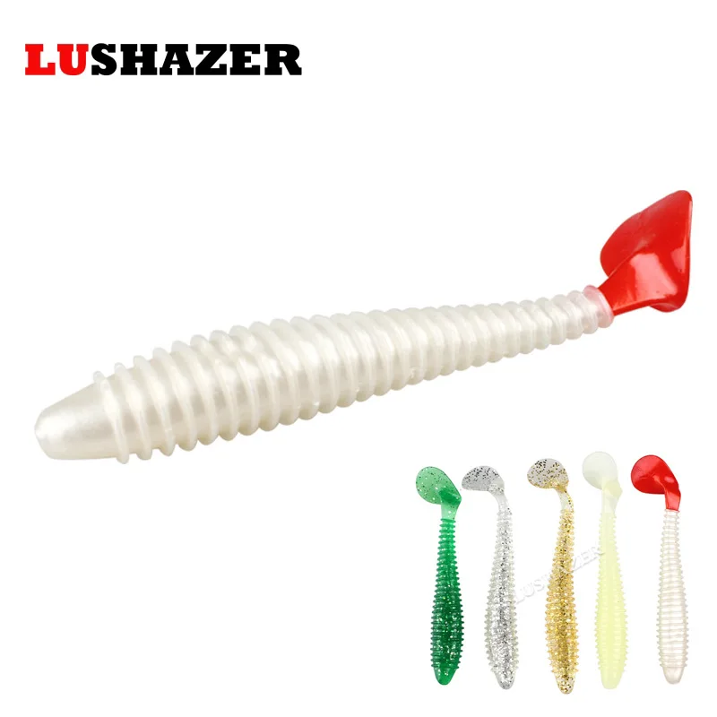 2 шт./лот рыболовная Мягкая приманка червь личинки T-образный хвост воблеры