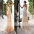 Чудесные кружевные свадебные платья-футляр с иллюзионным вырезом, платья цвета шампанского из тюля, свадебные платья с прозрачной спинкой