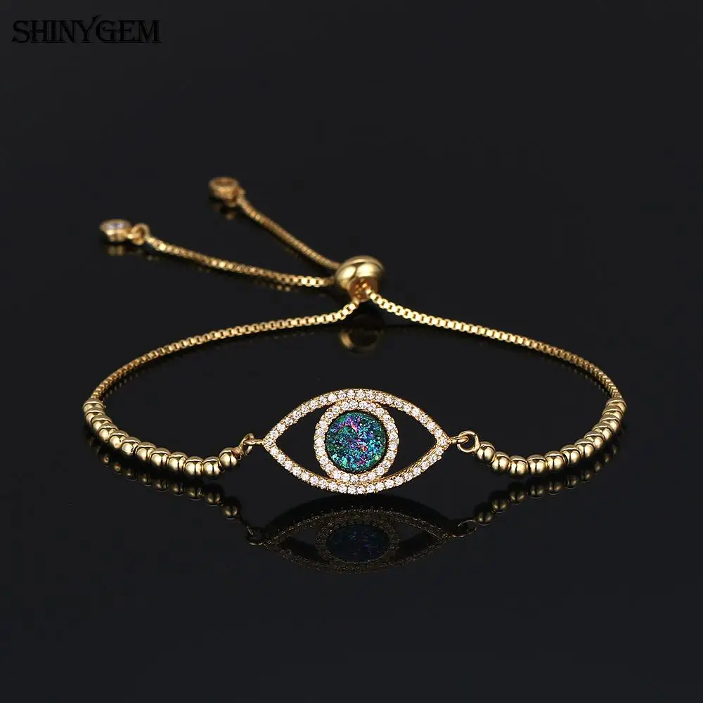 ShinyGem модный полый браслет со сглаза счастливый амулет Золотой шарик натуральный
