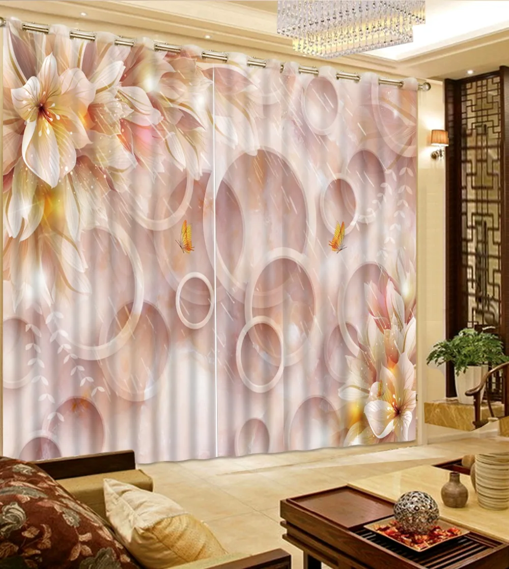 

European Curtains Photo Painted 3D Curtain Living room 3d flower curtains
