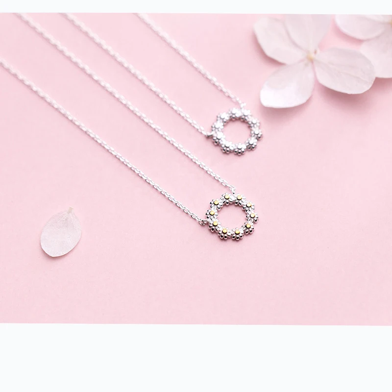 

MloveAcc Daisy Flower Circle Necklaces & Pendants 925 Sterling Silver Women Necklace Chain Fashion Jewelry Accessories