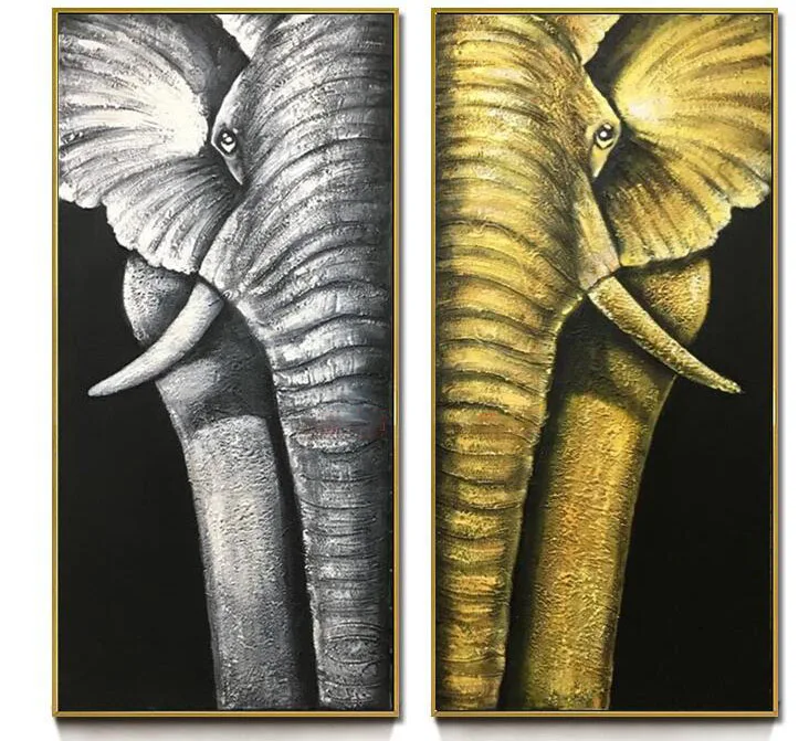 

Ручная роспись Золотой Серебряный слон дзен украшение комнаты тайский стиль масляная живопись на холсте искусство животное холст для гост...