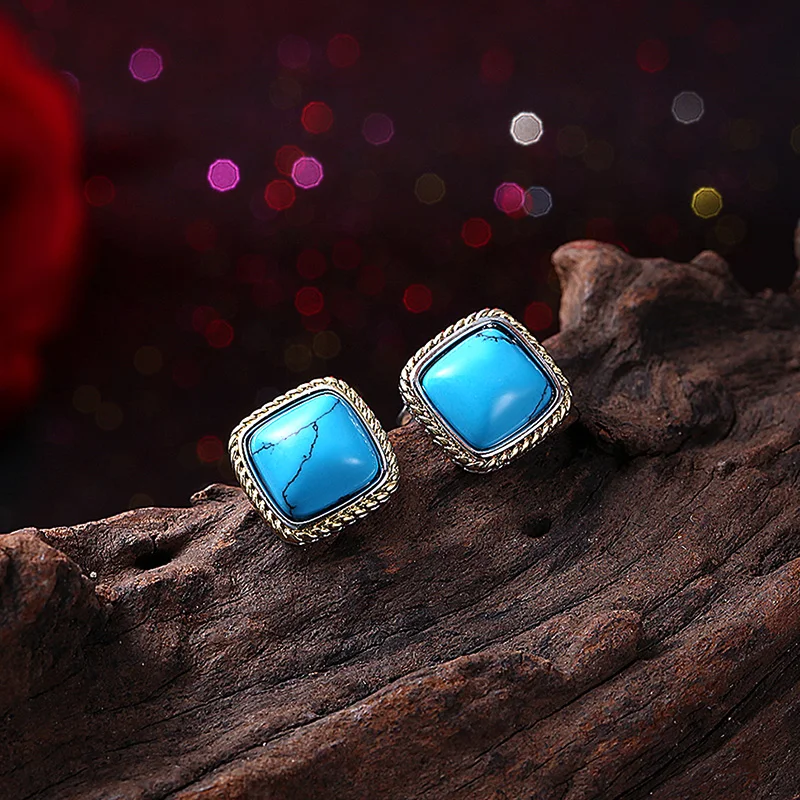 Модные серьги-гвоздики с квадратным камнем калаллейт для женщин белое