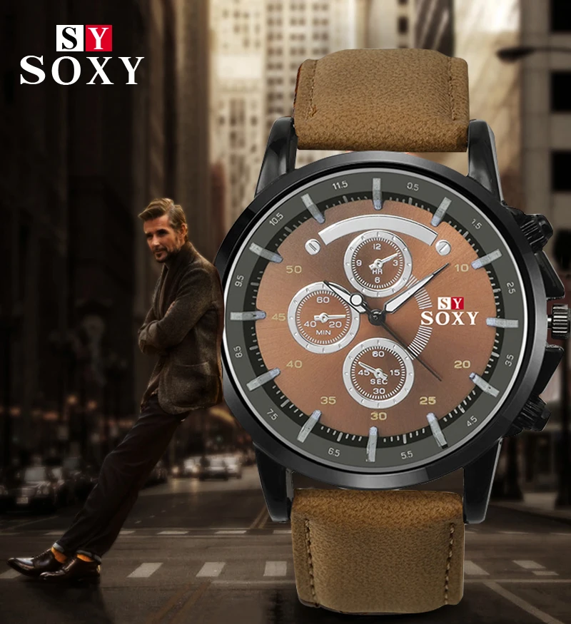 Часы наручные мужские с кожаным ремешком 2018|Кварцевые часы| |