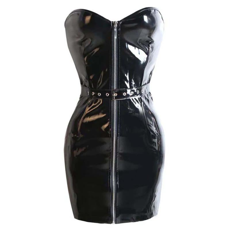 Черный корсет на молнии с пряжкой из ПВХ длинный в стиле стимпанк Женский |