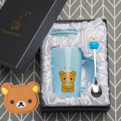 Gift box OUSSIRRO, милые Креативные керамические кружки с котом Китти, чашка для чая, молока, кофе, чашка с мультяшным котенком/Тоторо, чашка для домашнего офиса, фруктовый сок - Цвет: Gift box