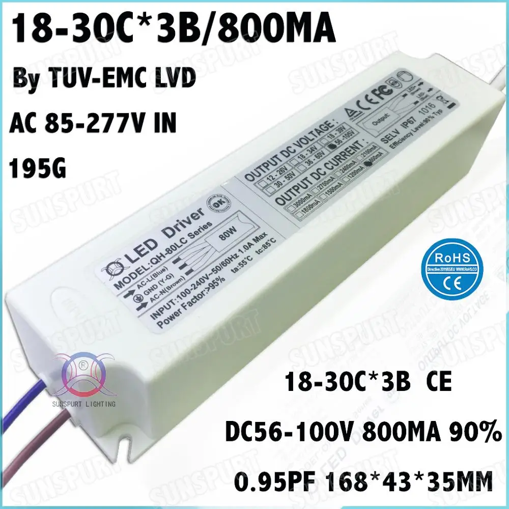 Высокий PFC 5-80 Вт AC85-277V светодиодный драйвер 2-30Cx3B 900mA DC5-100V постоянный ток внутри внешний IP67 10 Вт 20 Вт 30 Вт 80 Вт