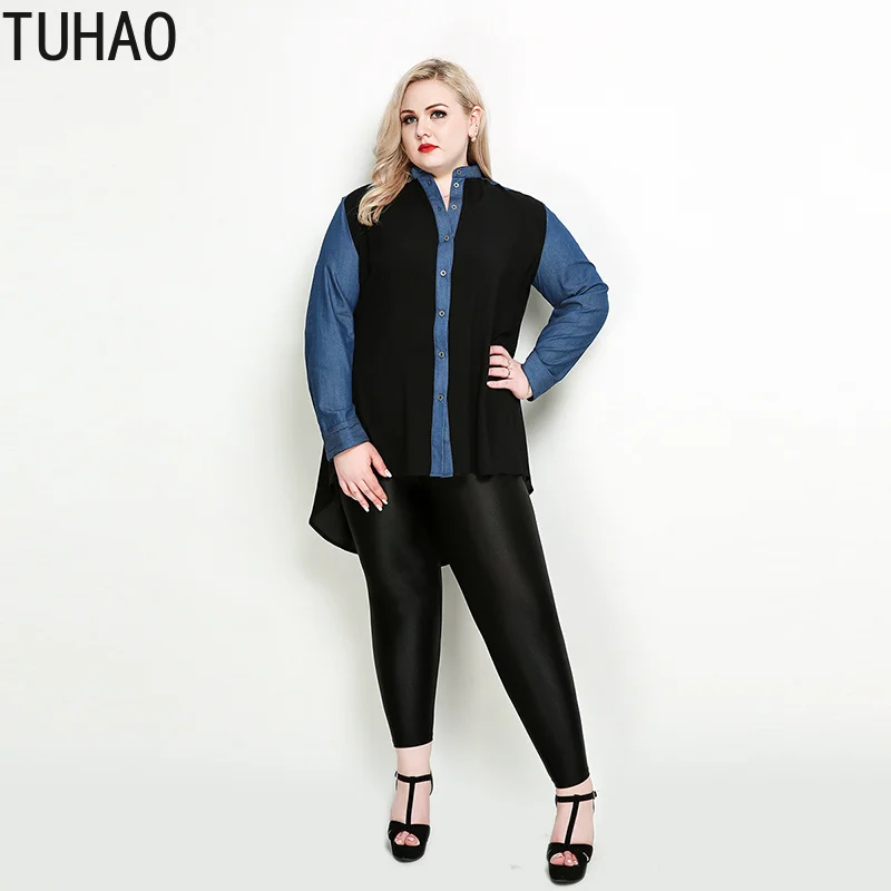 TUHAO новый стиль женские офисные блузки джинсовые шифоновые размера плюс 7XL 6XL 5XL