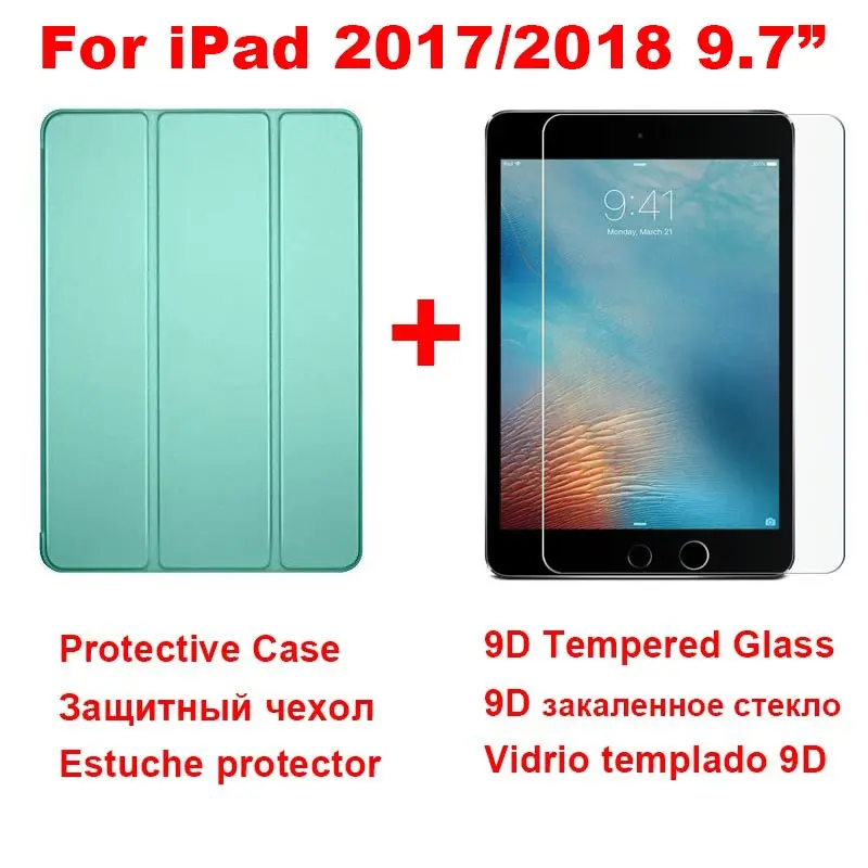 Для Apple iPad 9,7 6th чехол A1893 A1954 из искусственной кожи Умный Магнитный силиконовый чехол для iPad 9,7 5th принципиально A1822 A1823 - Цвет: Green and Glass