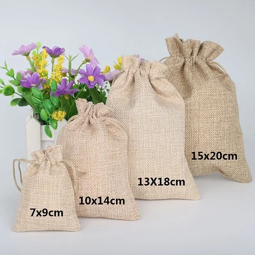 Льняная Хлопковая Сумка на шнурке сумка для ювелирных изделий декоративные сумки вечерние для вечеринки Рождество/Свадьба Сувенир держатель для макияжа подарочная упаковка сумка 1 шт - Цвет: Natural