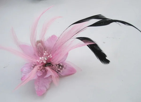 

Pink Flower Hair Accessories Woman Decoration Brooch Wedding Party Barrettes Hair Clip Bridal Wedding Feather Headdress