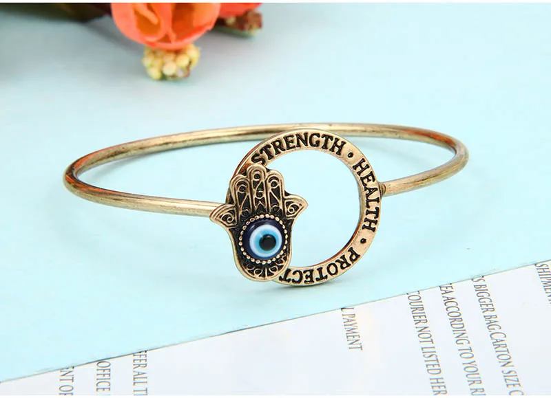 Серебряный Позолоченный Harmsa Рука Турция Синий Сглаза Браслет Для Женщин Резьба