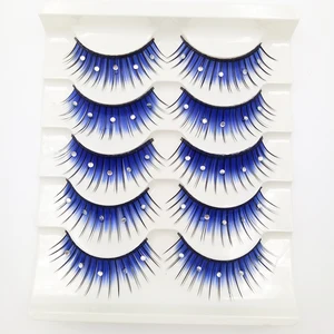 Накладные ресницы 3D Стразы, длинные густые накладные ресницы для наращивания, принадлежности для Хэллоуина, макияжа глаз, синие, 5 пар