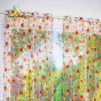 window curtain orange flowers transparent sheer for home living room screening voile fabric 1pcslot