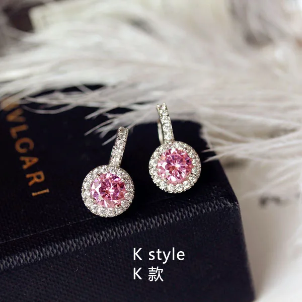 K style Модные Милые Розовые Квадратные серьги с кристаллом в виде цветка, сердца, бабочки, кубического циркония, женские вечерние, свадебные, подарок на день рождения - Окраска металла: K style