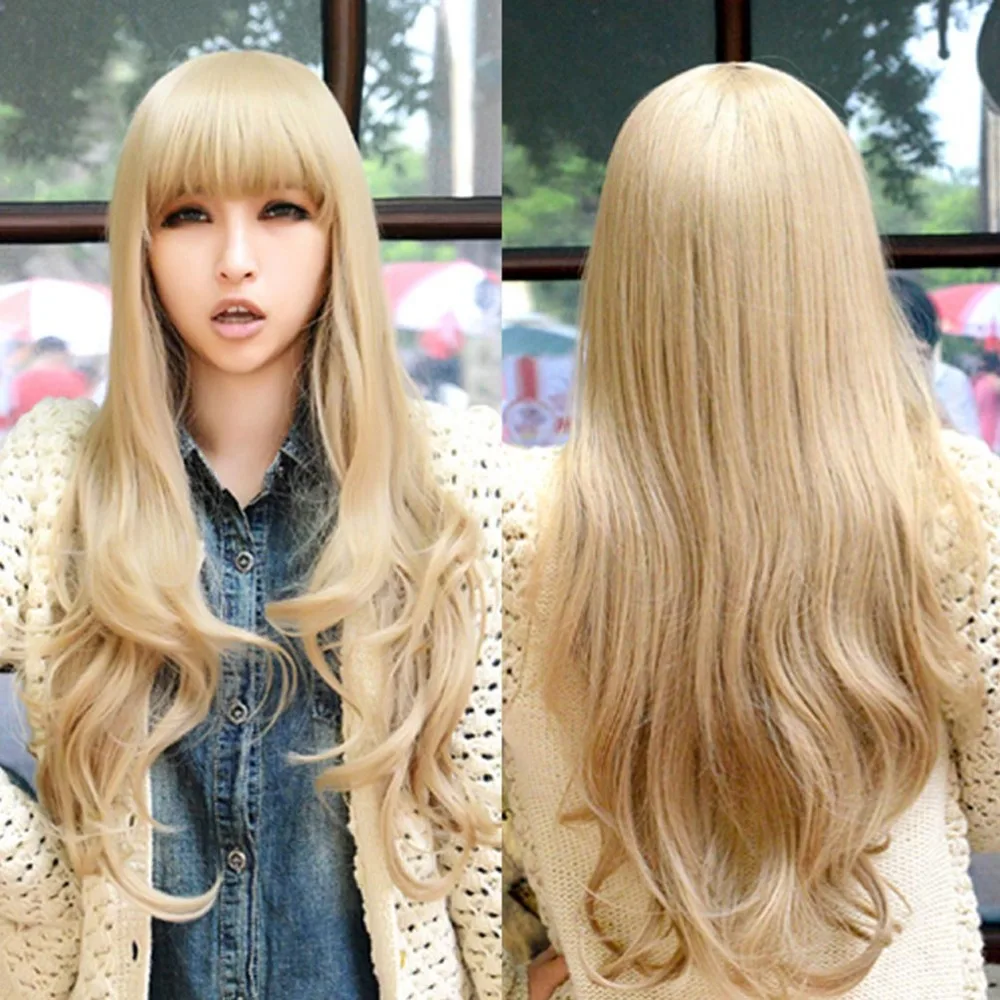 Women's Fashion 65cm Long Flaxen Full Curly Wavy Wig Cosplay Costume Party |