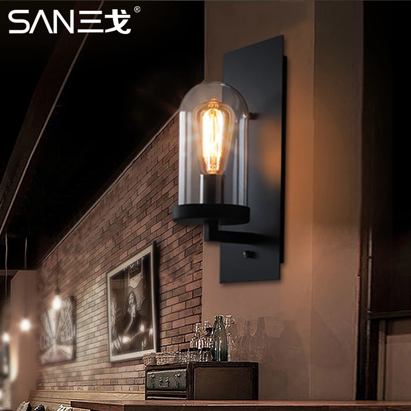 

Stylish retro kitchen aisle wall lamp bedside industrial wind single headlights waterproof balcony wrought iron wall lamp m
