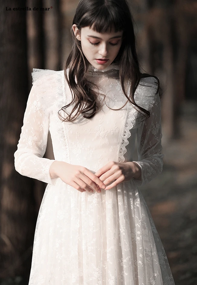 Abiti da sposa2019 Новое кружевное платье с высоким воротом и длинными рукавами трапециевидной формы цвета слоновой кости свадебное платье в стиле бохо со шлейфом brautkleid Ретро накидка de mariee