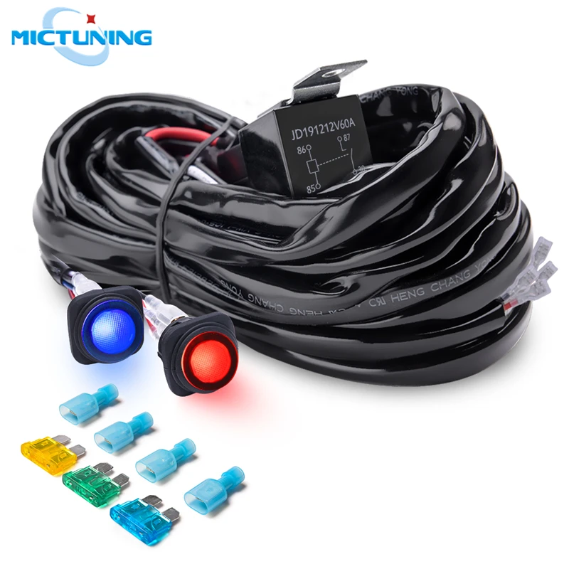 MICTUNING 14AWG Авто КАБЕЛЬ жгута проводов комплект для 2 светодиодный светильник для вождения работы с 60A двойной переключатель вкл/выкл реле лезвия предохранители