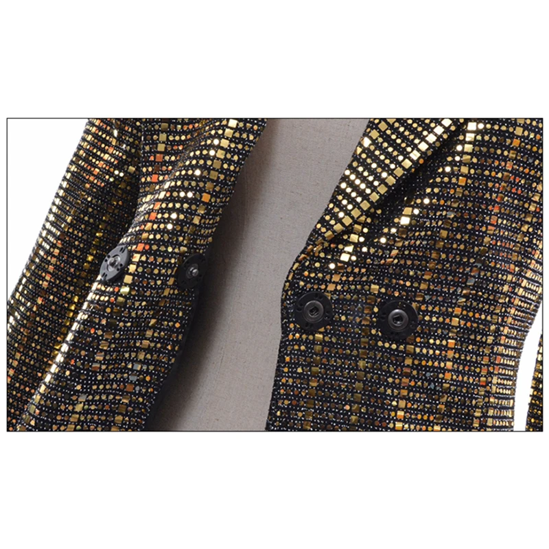 High Street Новая мода 2018 Дизайнер Блейзер Для женщин с длинным рукавом золото Bling