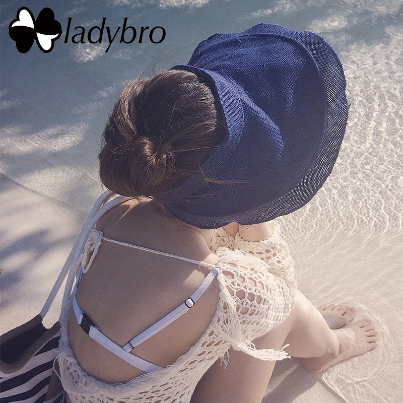 

Ladybro Women Sun Hat Wide Brim Hat Femme Casual Linen Visors Cap Gorro Lady Foldable Beach Hat Summer Straw Hat Female