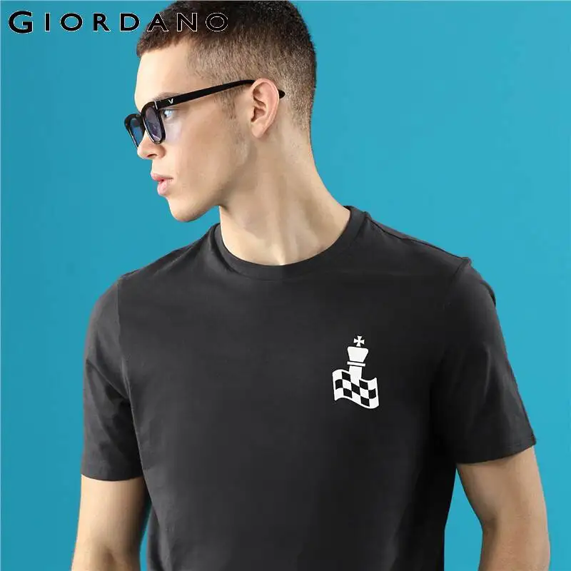 Giordano Мужская футболка с принтом s клетчатые Графические футболки округлым