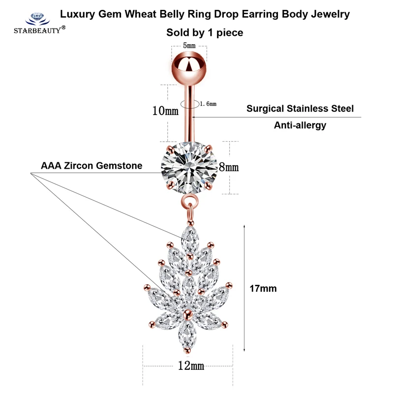 Роскошные белые Bijoux (украшения своими руками) живота Piercing Nombril розовое золото