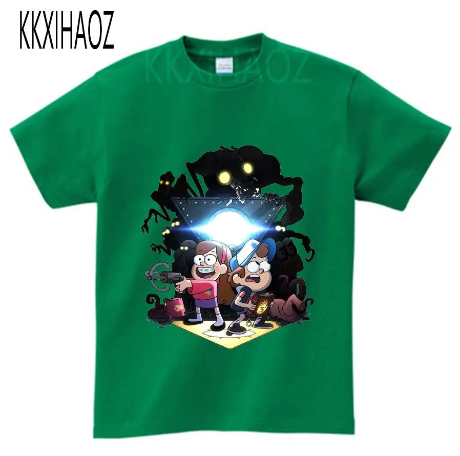 green childreT-shirt Футболки для мальчиков и девочек с изображением Гравити Фолз Мэйбл Диппер детские забавные мультяшные футболки с коротким рукавом, детские топы, футболки, одежда для малышей NN - Цвет: green childreT-shirt