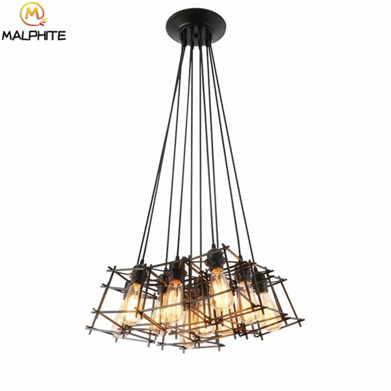 

Retro Black Wrought Iron Pendant Lights Loft Style Cage Lamp vintage Hanging pendant lamp Restaurant Industrial deco luminaires