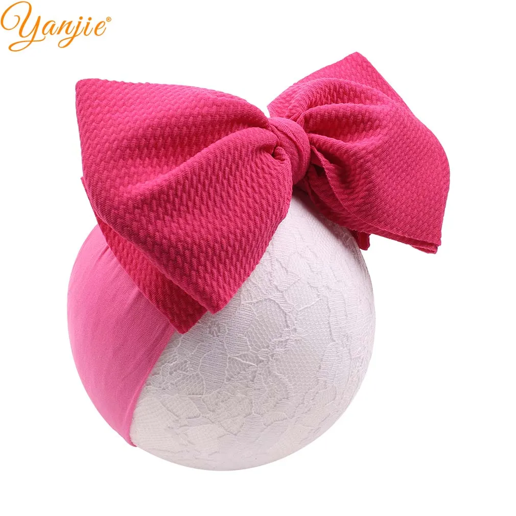 hot pink Новое поступление, Весенняя эластичная нейлоновая повязка на голову с большим бантом для волос, повязка на голову из вафельной ткани с бантом, тюрбан, аксессуары для волос для девочек - Цвет: hot pink