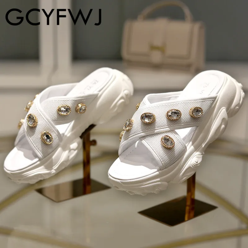 GCYFWJ женские шлепанцы на платформе со стразами Женская обувь с сетчатой тканью