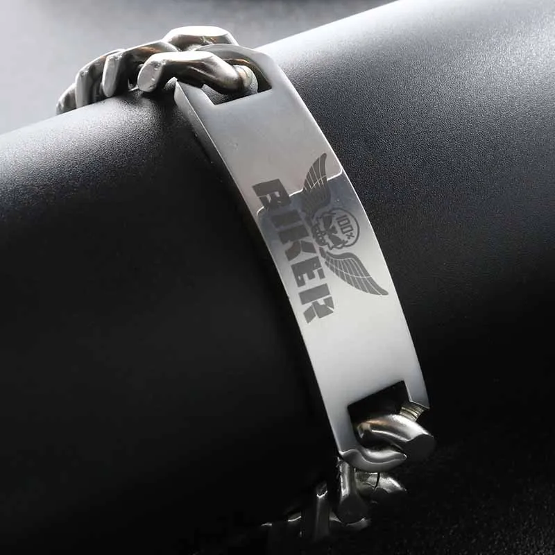 【Biker bracelet】панк 316L нержавеющая сталь Мужчины 39 S браслет 2018 Байкер Мотоцикл звено