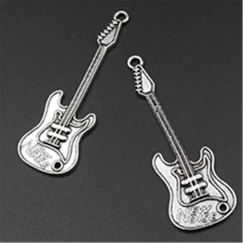 

4pcs Silver Plated Guitar Charm Necklace Bracelet Pendants DIY Retro Metal Jewelry Handicraft Making For Music Lovers Gifts A540